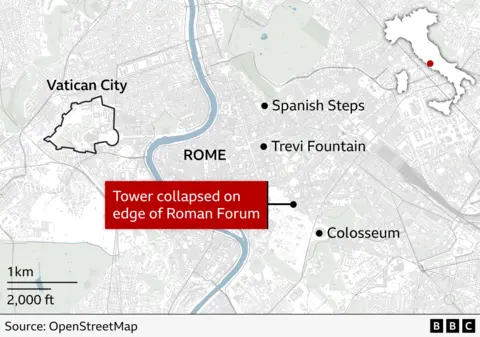 Emergency Rescue Operations Underway After Partial Collapse of Medieval Tower in Rome