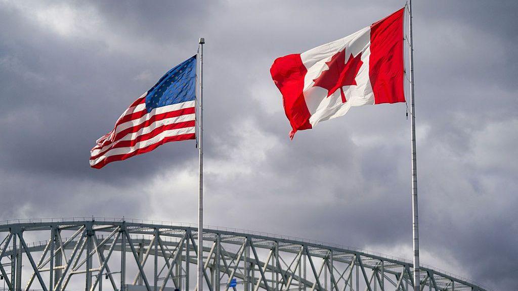 U.S. and Canadian flags at the Blue Water Bridge